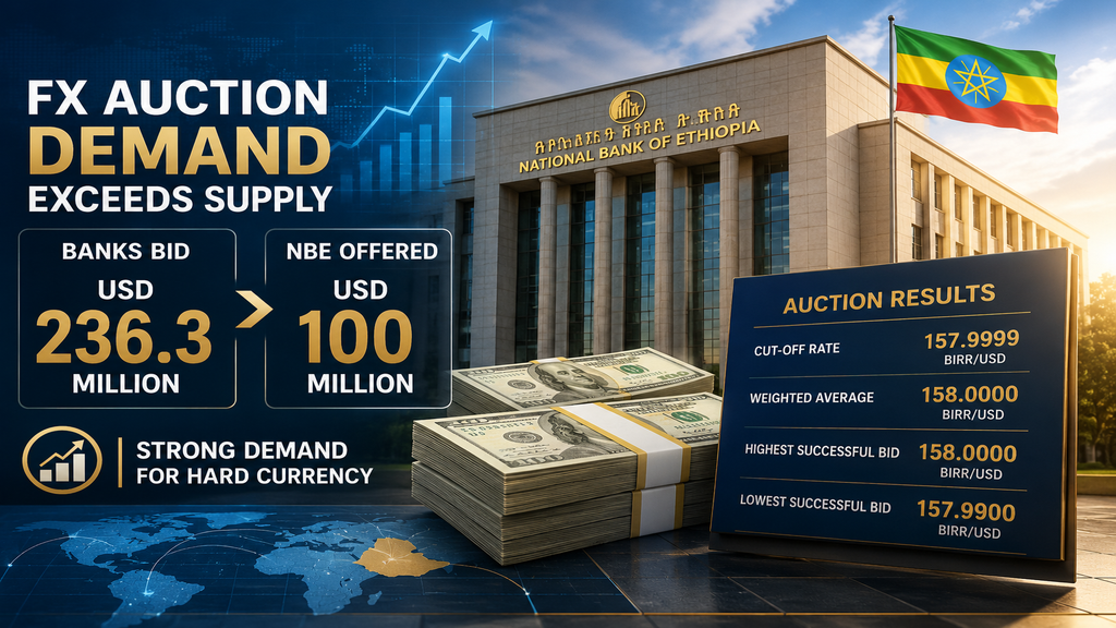 Banks Bid USD 236.3m as NBE FX Auction Offers USD 100m